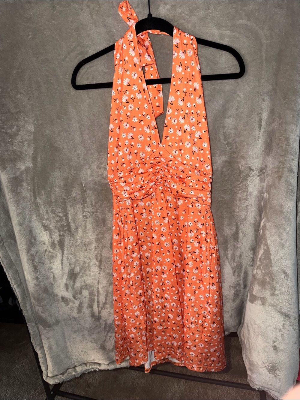 Orange Floral Halter Midi Dress